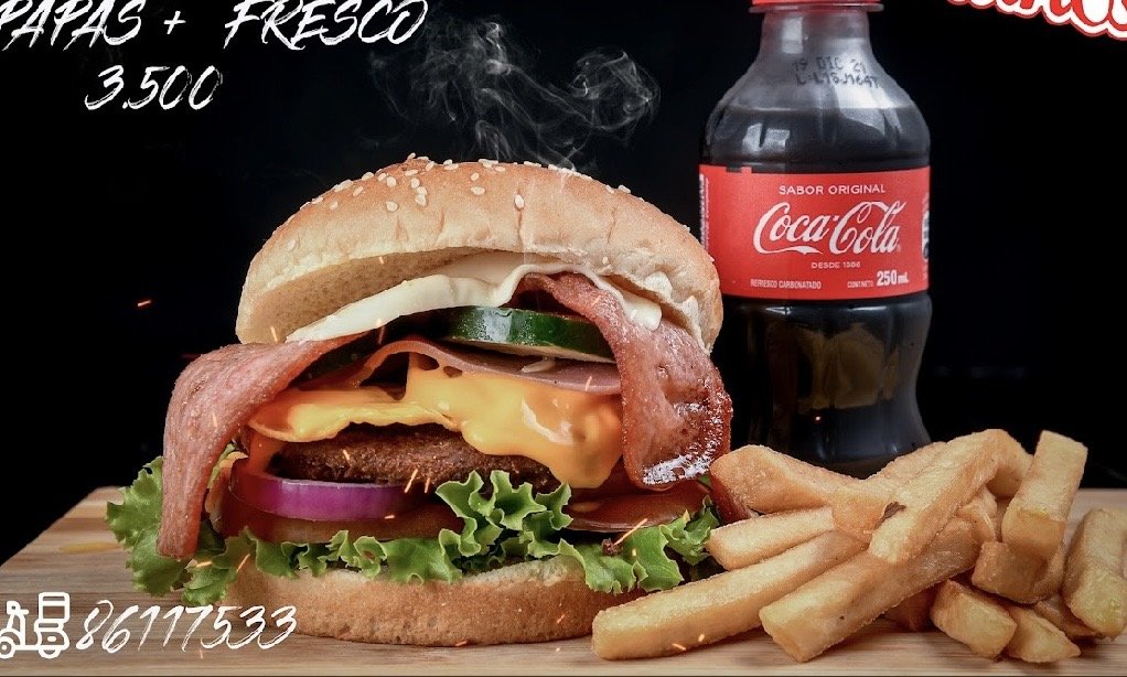 Bacon mas papas y refresco